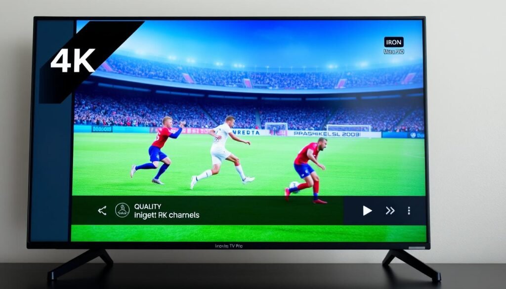 Interface de iron iptv apk montrant la qualité du streaming 4K